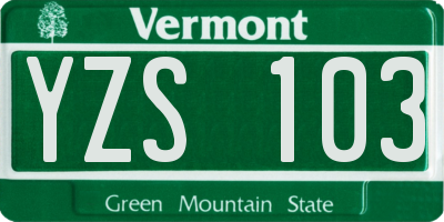 VT license plate YZS103
