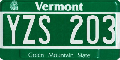 VT license plate YZS203