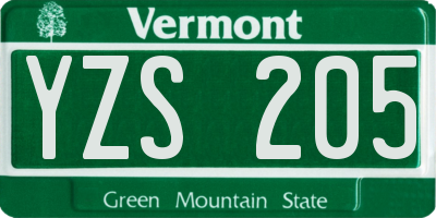 VT license plate YZS205