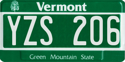 VT license plate YZS206
