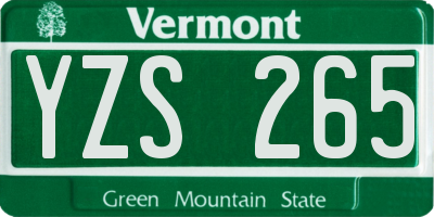 VT license plate YZS265