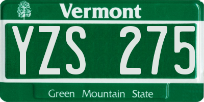 VT license plate YZS275