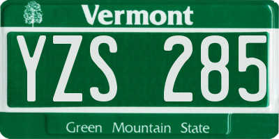 VT license plate YZS285