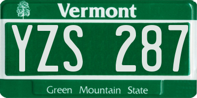 VT license plate YZS287