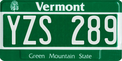 VT license plate YZS289