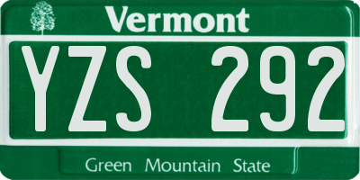 VT license plate YZS292