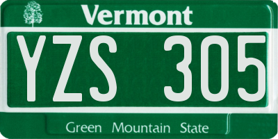 VT license plate YZS305