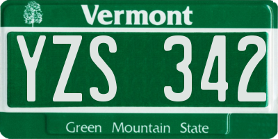 VT license plate YZS342