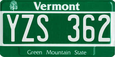 VT license plate YZS362