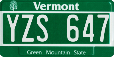 VT license plate YZS647