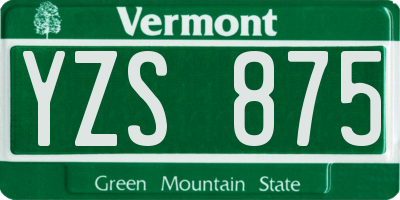VT license plate YZS875