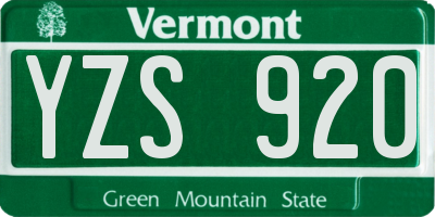 VT license plate YZS920