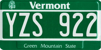 VT license plate YZS922