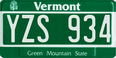 VT license plate YZS934