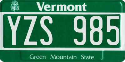 VT license plate YZS985