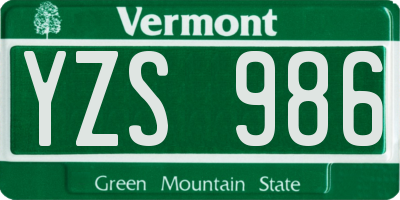 VT license plate YZS986