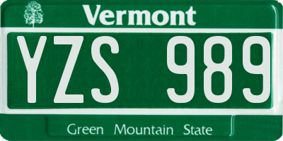 VT license plate YZS989