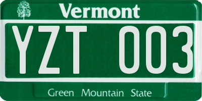 VT license plate YZT003