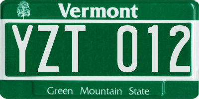 VT license plate YZT012