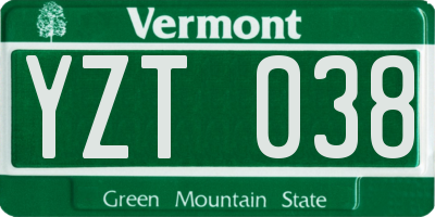 VT license plate YZT038