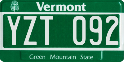 VT license plate YZT092