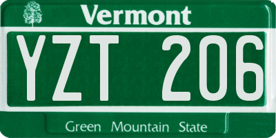VT license plate YZT206