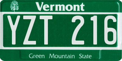 VT license plate YZT216