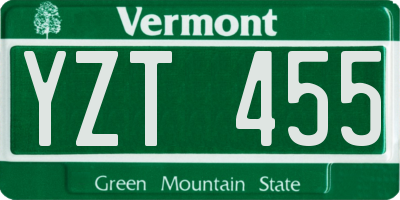 VT license plate YZT455