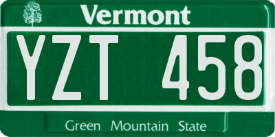 VT license plate YZT458