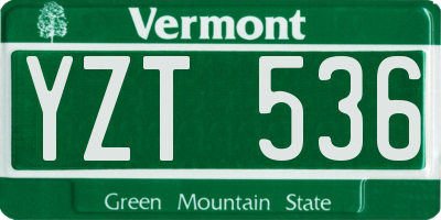 VT license plate YZT536