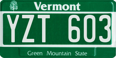 VT license plate YZT603