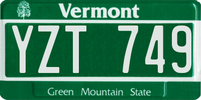 VT license plate YZT749