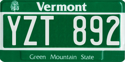 VT license plate YZT892