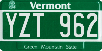 VT license plate YZT962