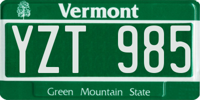 VT license plate YZT985