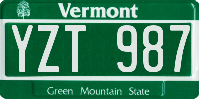 VT license plate YZT987