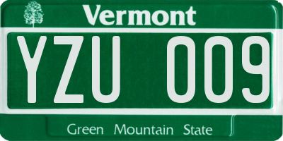 VT license plate YZU009