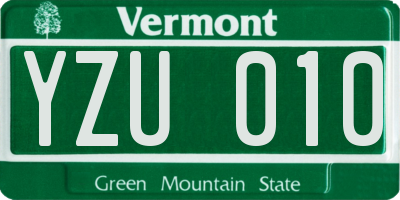 VT license plate YZU010