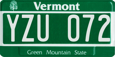 VT license plate YZU072