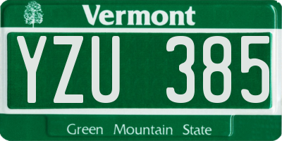 VT license plate YZU385