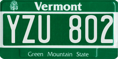VT license plate YZU802