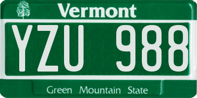 VT license plate YZU988