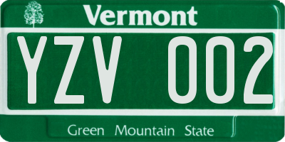 VT license plate YZV002