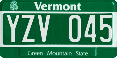 VT license plate YZV045