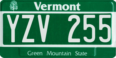 VT license plate YZV255