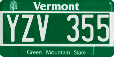 VT license plate YZV355