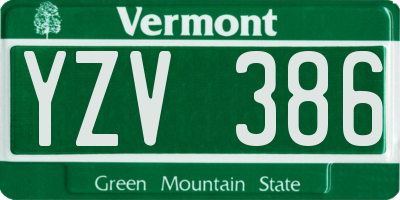 VT license plate YZV386