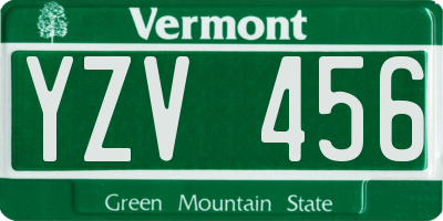 VT license plate YZV456