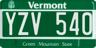 VT license plate YZV540