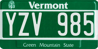 VT license plate YZV985